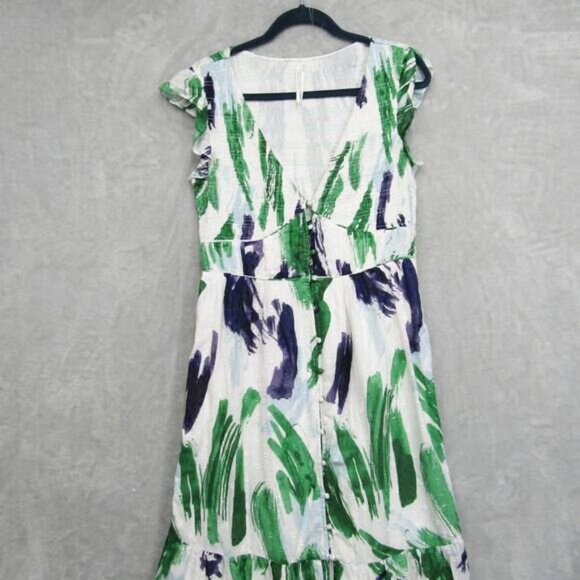Anthropologie Midi Dress Womens Medium The Peregrine Green Blue Tiered - Picture 3 of 16